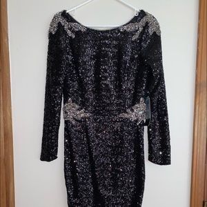 David Meister Womens Black Sequin Dress Size 8 NWT